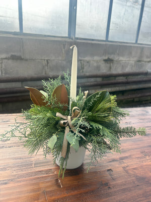 Winter Greens and Natural Accents Christmas Centrepiece