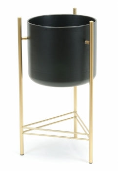 MODERN PLANTER GOLD STAND BLACK POT