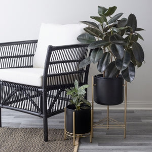 MODERN PLANTER GOLD STAND BLACK POT