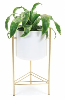 
            
                Load image into Gallery viewer, MODERN PLANTER GOLD STAND WHITE POT
            
        