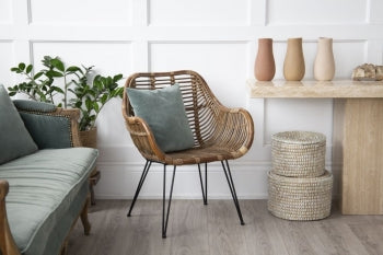 DARK RATTAN & IRON ARM CHAIR