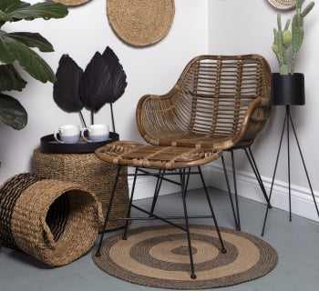 DARK RATTAN AND IRON STOOL