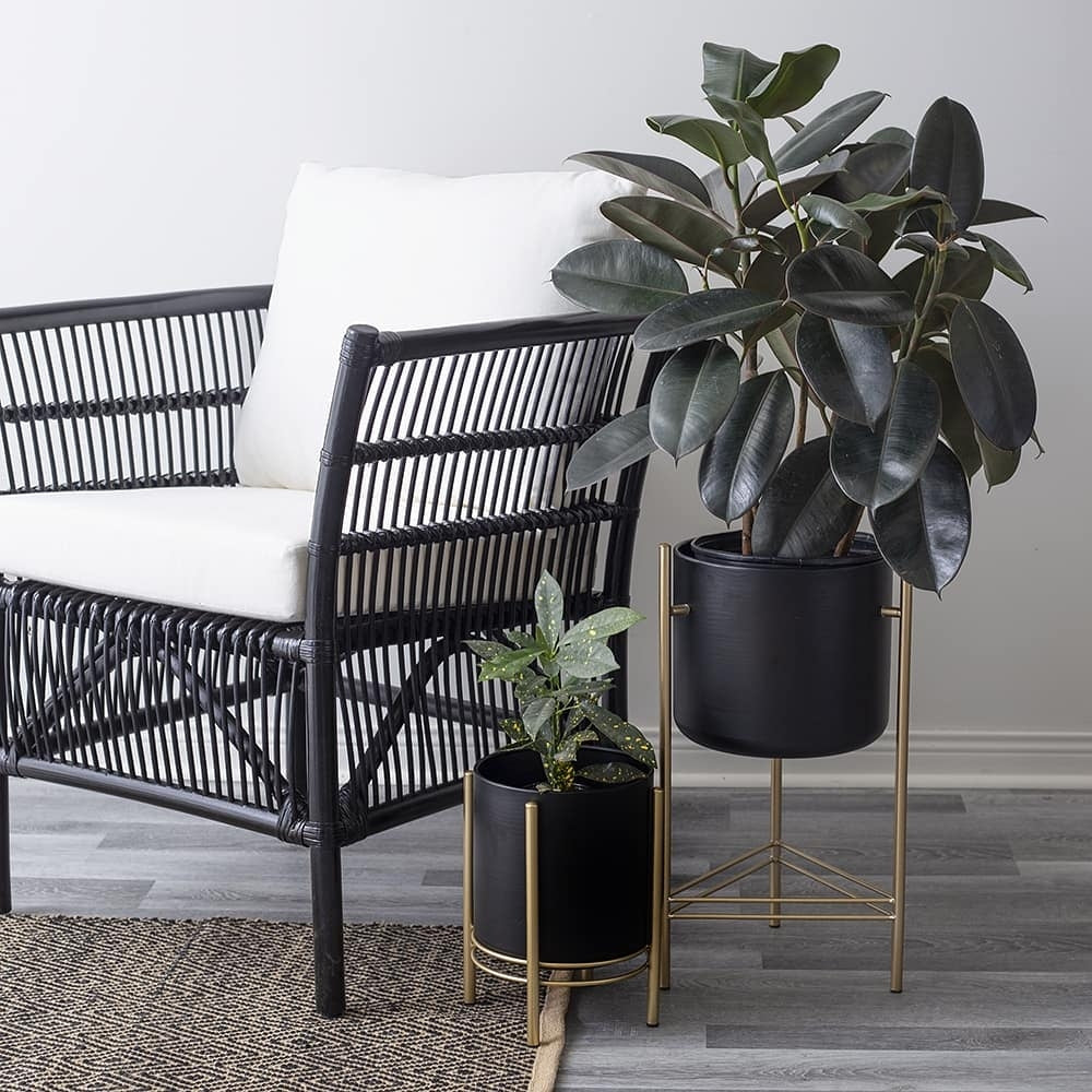 
            
                Load image into Gallery viewer, BLK/GOLD FLOOR PLANTER LARGE
            
        
